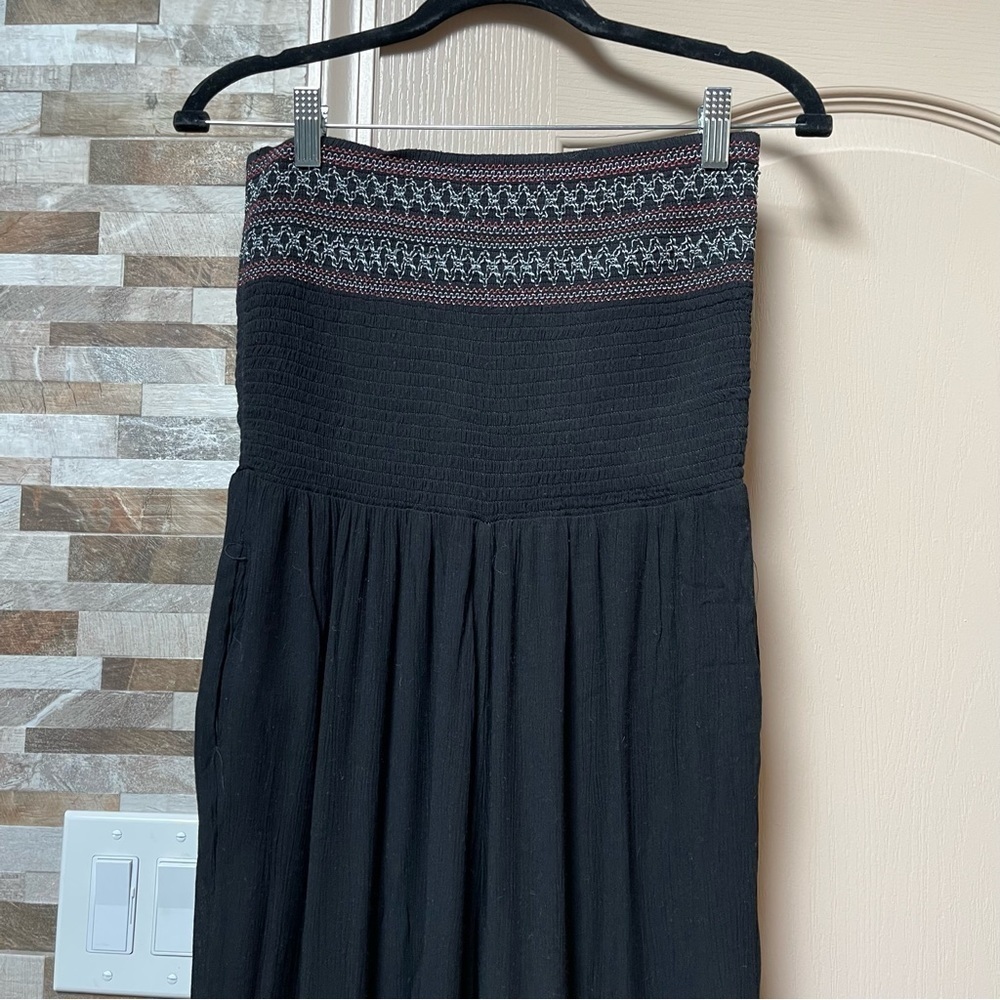 Superdry Black Strapless Wide-Leg Jumpsuit with Patterned Bodice - Picture 7 of 13